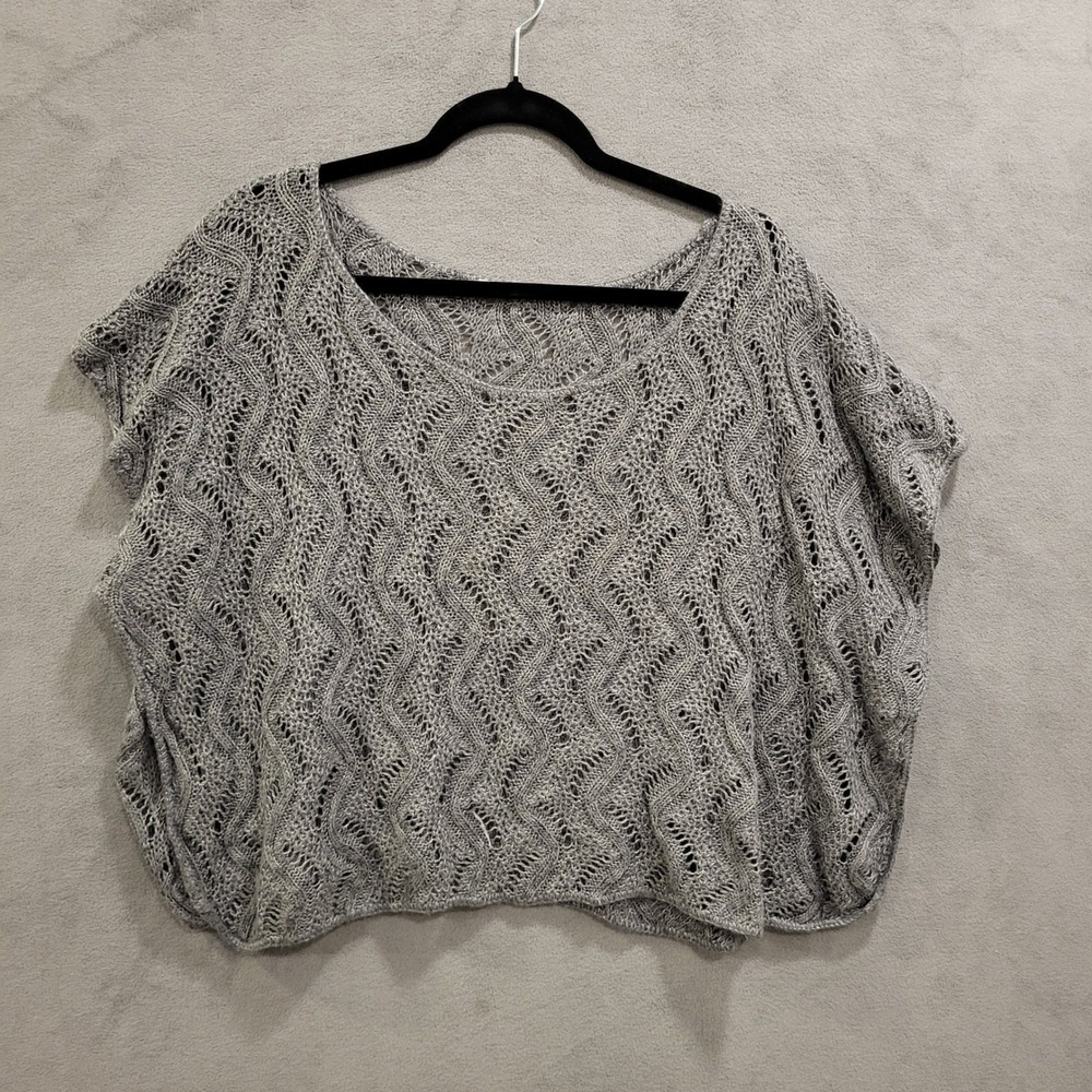 Open Knit Top Crochet Gray Dolman Short Sleeve‎ Casual Blouse